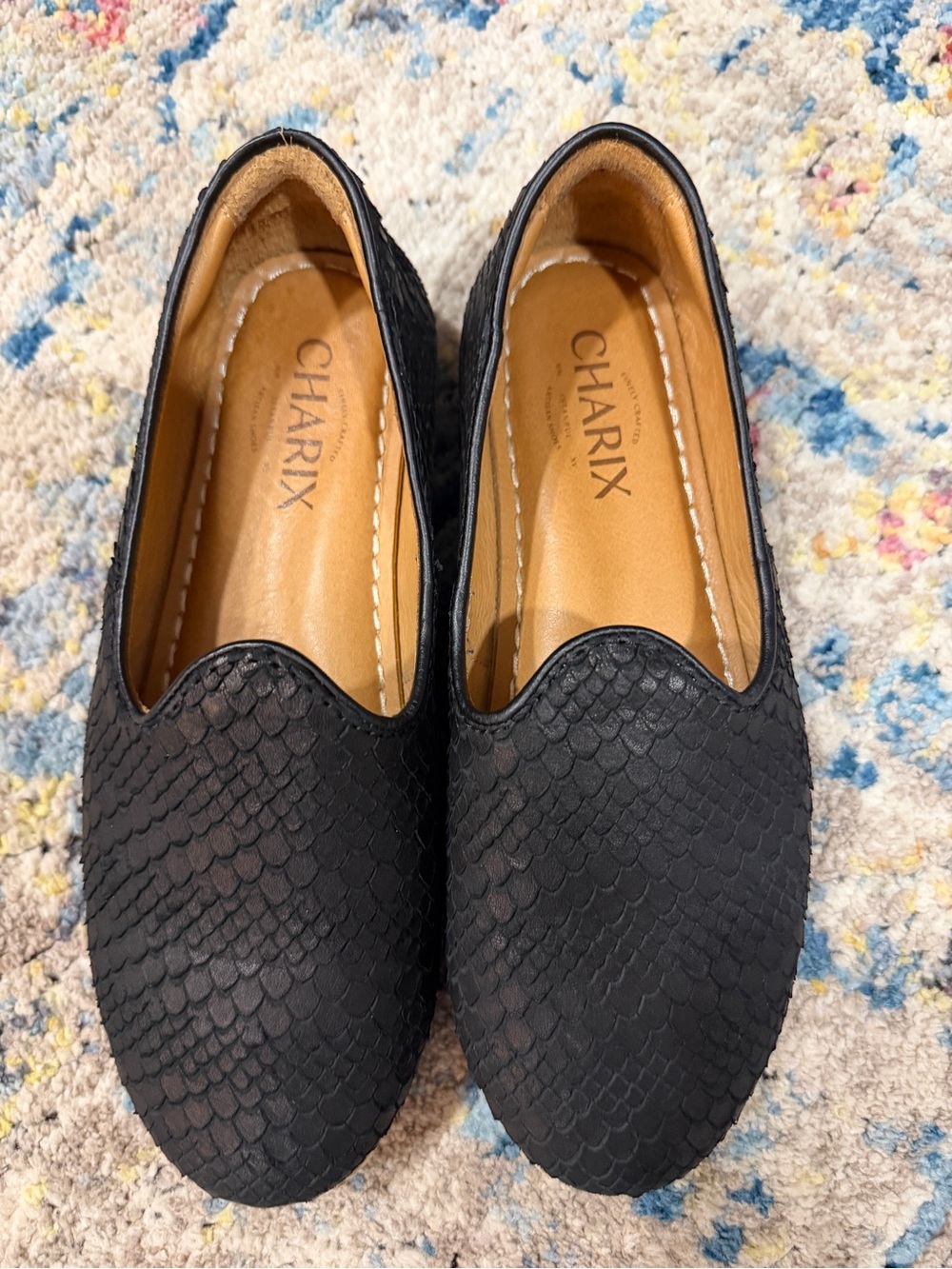 Charix Black Textured Slip-On Flats